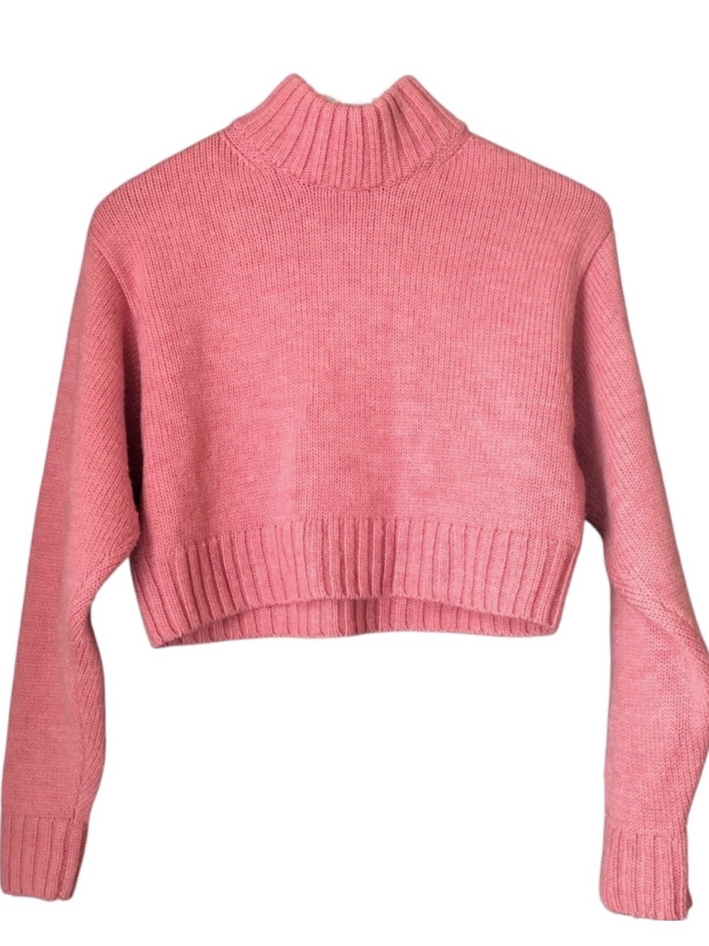 Aritzia Wilfred 100% Merino Wool Rose Pink Cropped Turtleneck Sweater